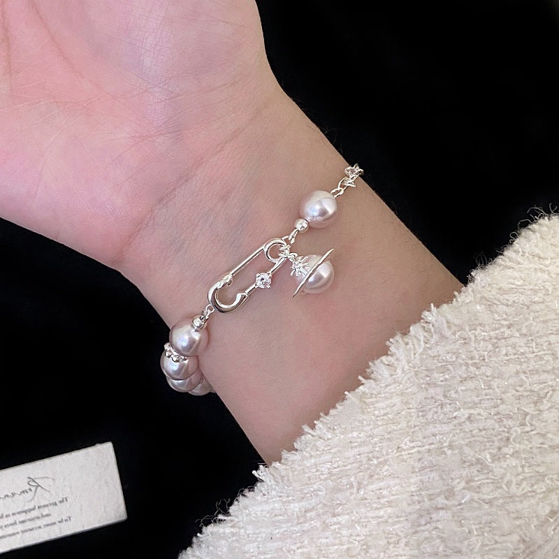 Women's Rose Pearl Pin Saturn Pull Ear Bracelets