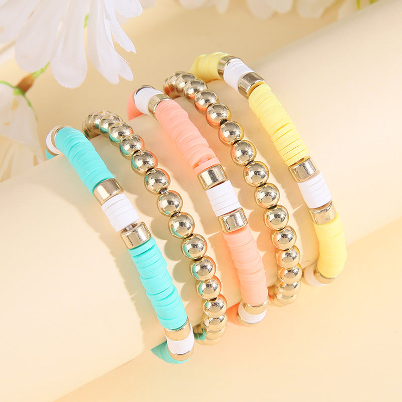 Women's & Men's Simple Polymer Clay Round Beads Suit Retro Bracelet