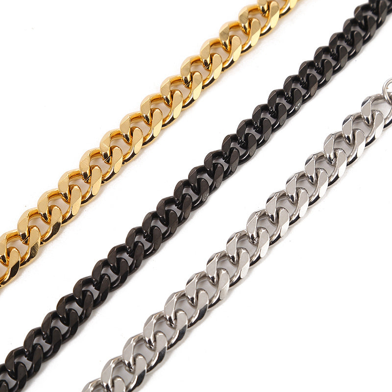 Men's Hip Hop Fashion Six-sided Grinding Cuban Link Chain Simple Bracelets