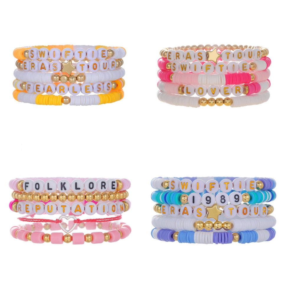 Women's Taylor Music Fan Support Polymer Clay Letter Sun Bracelet