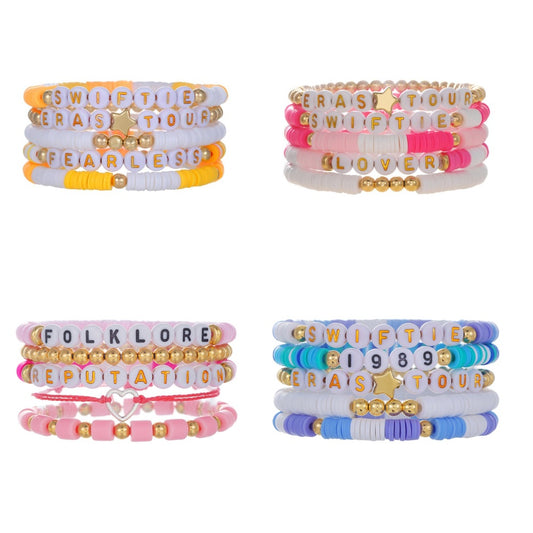 Women's Taylor Music Fan Support Polymer Clay Letter Sun Bracelet