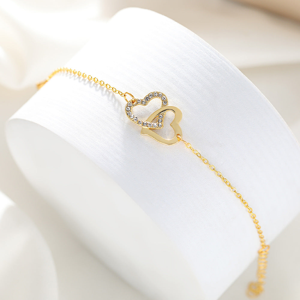 Simple Double Heart Affordable Luxury Style Temperament Bride Spot Drill Bracelets