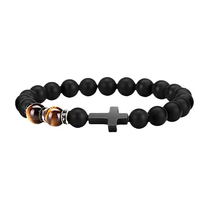 Women's & Men's Cross Imitation Obsidian Handmade Beaded Bracelet