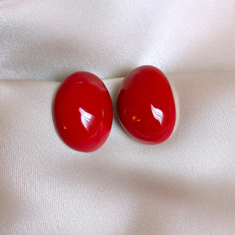 Women's Sier Needle Red Geometric Ear Korean Earrings