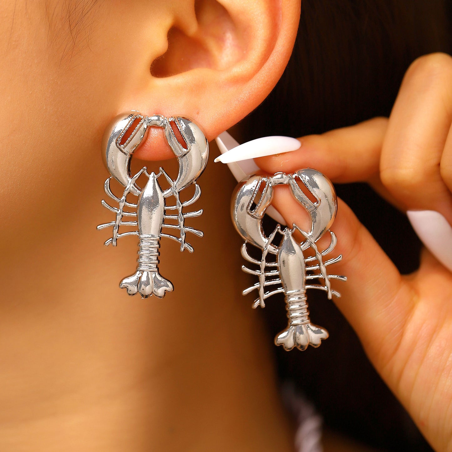 Women's Beach Ocean Vacation Style Alloy Dripping Oil Red Lobster Blue Earrings