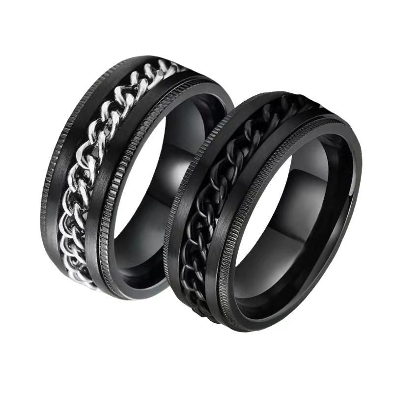 Men's Steel Wind Rotatable Rotary Decompression Titanium Trendy Hip Hop Rings