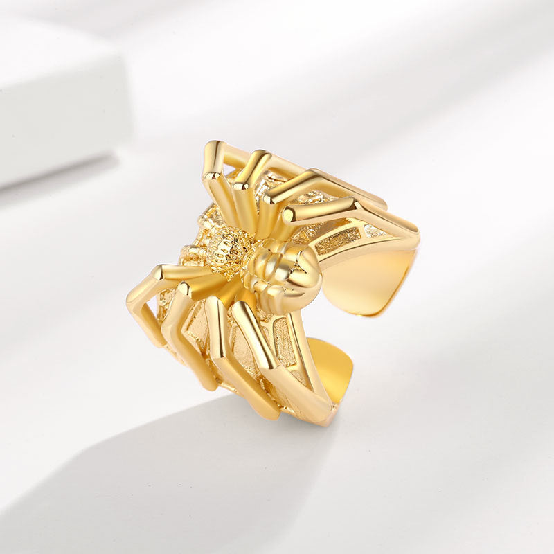 Men's Retro Distressed Thai Sier Hip Hop Spider Opening Adjustable Rings