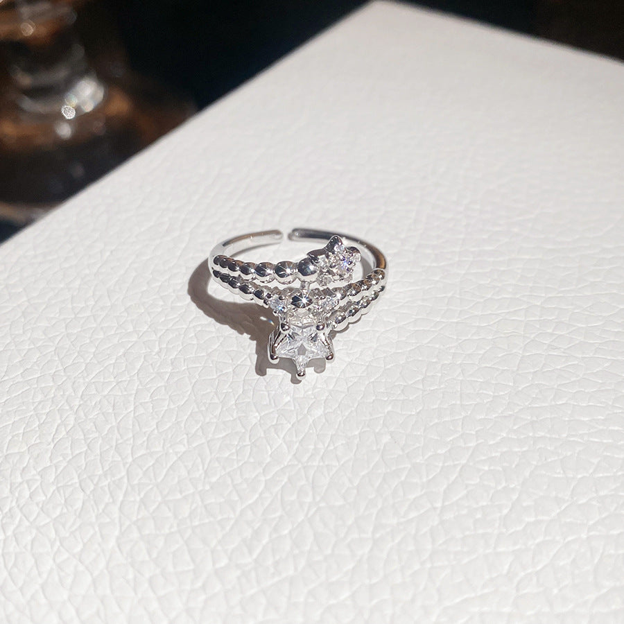 Blue Zircon Cross Open Daily Simple Commute Style Light Luxury Rings