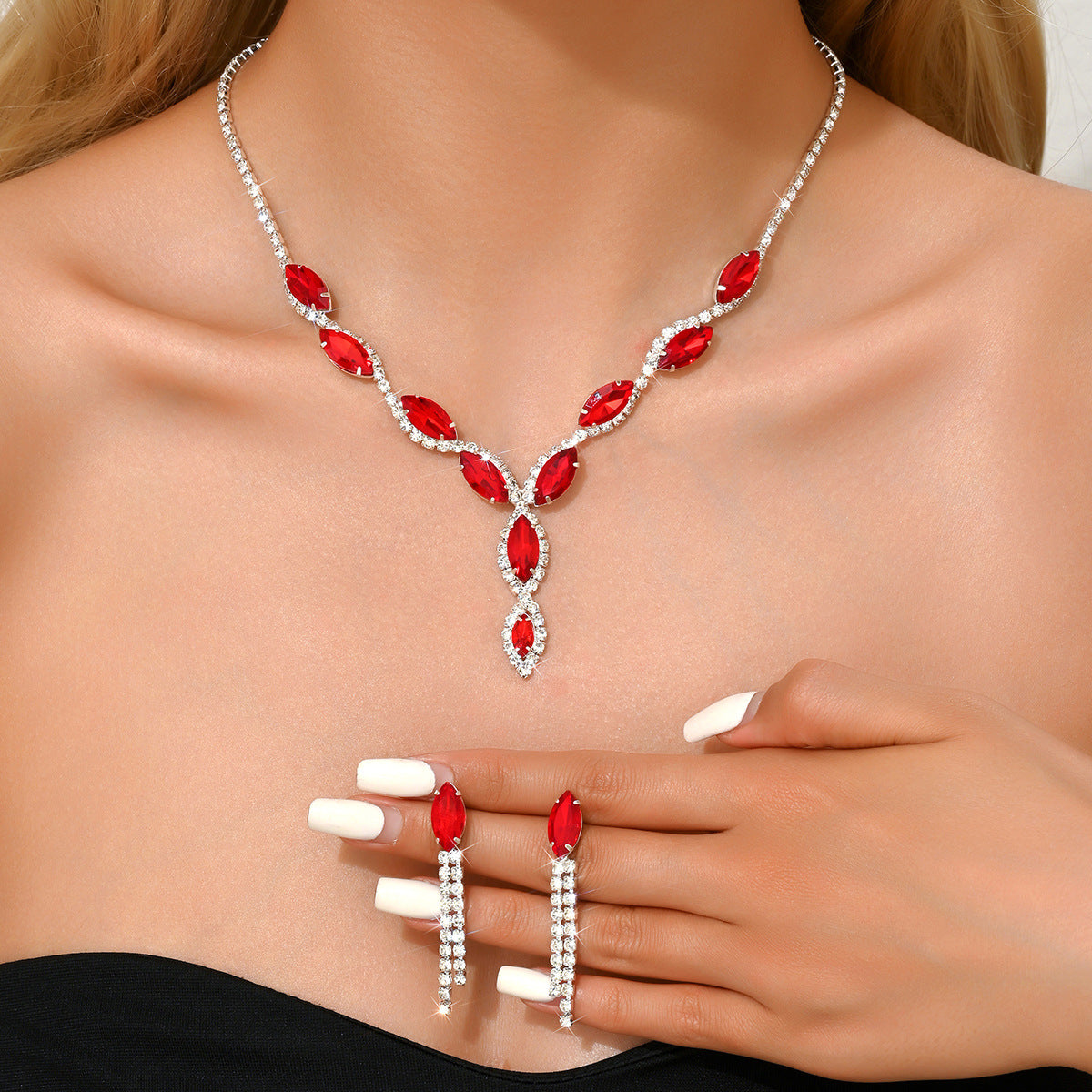 Full Diamond Rhinestone Two-piece Banquet Dress Jewelry Set