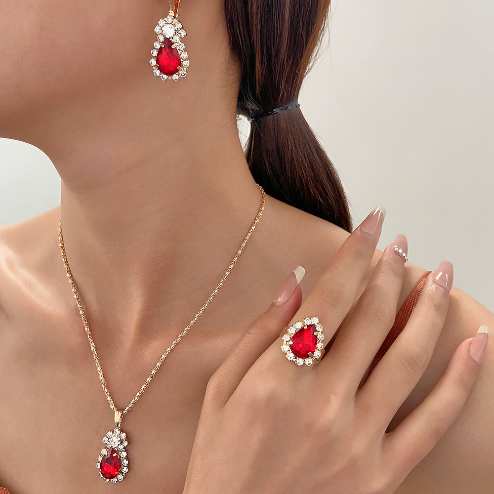Water Drop Personality Fashion Color Rhinestone Rings