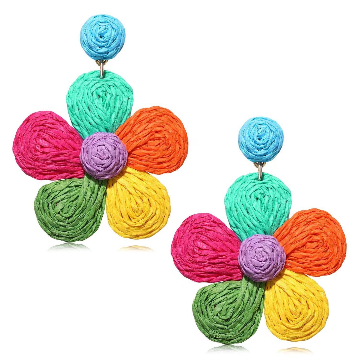 Attractive Raffia Flower Fashion Petals Hand-woven Stud Earrings