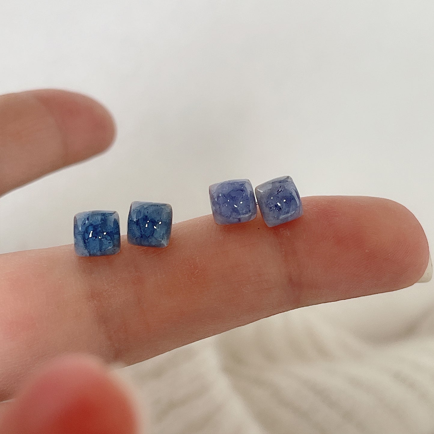 Ceramic Ice Crack Square Steel Needle Petite Stud Earrings