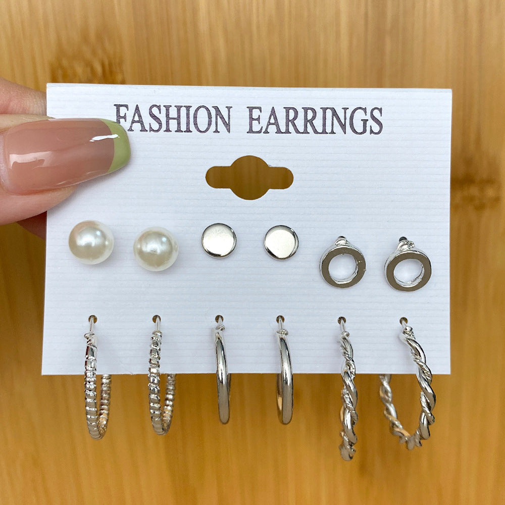 Creative Simple Metal Circle Suit Set Earrings