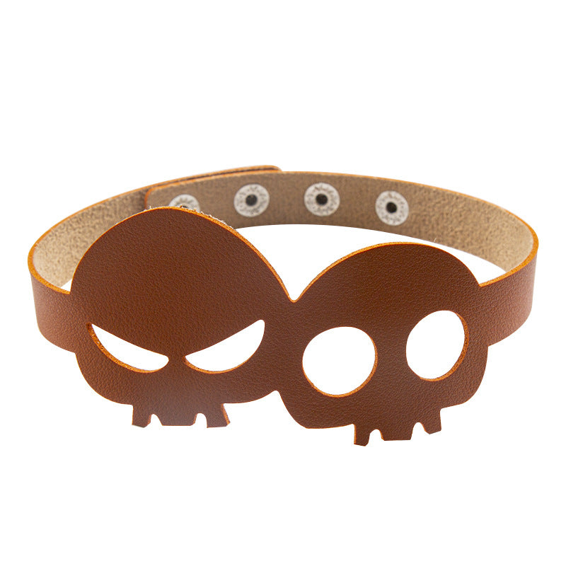 Exaggerated Personalized Halloween Skull Leather Clavicle Chain Necklaces