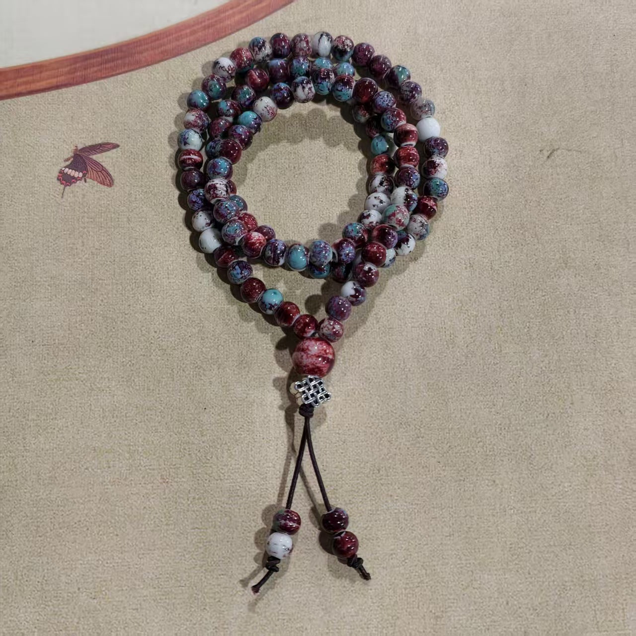 Women's Chinese Style Three-circle Twin Beads Ceramic Bracelet