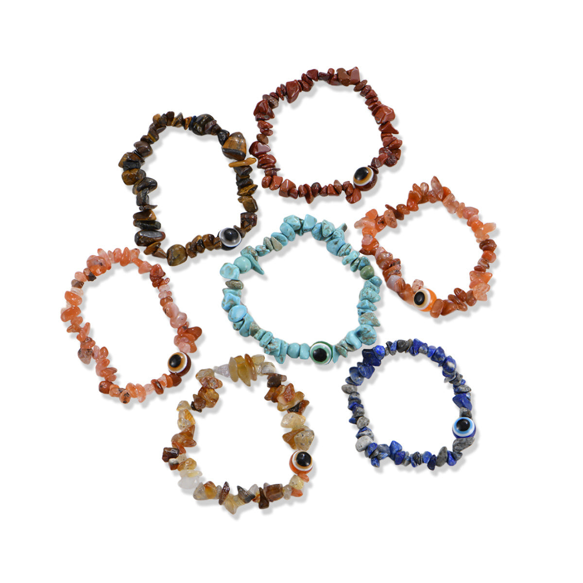 Devil's Eye Natural Gravel Beaded Crystal Stretch Rough Stone Bracelets