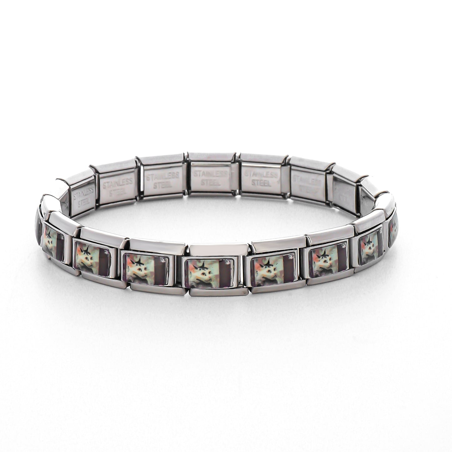 Italian Cartoon Cat Module Stainless Steel Bracelets