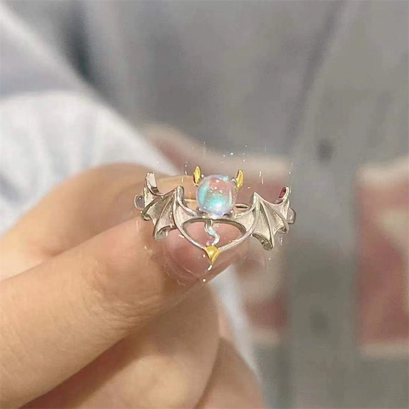 Women's & Men's Creative Angels Demons Moonstone Stylish Opening Adjustable Rings