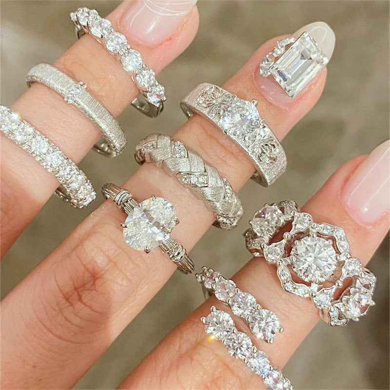 Women's Retro Sterling Sier Brushed Zircon Light Rings