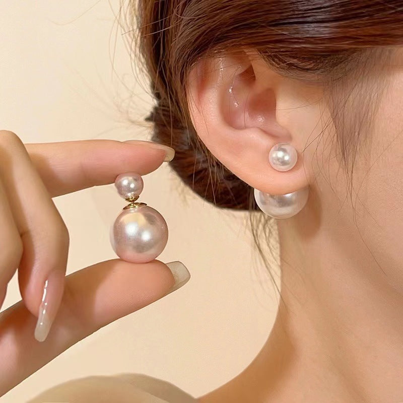 Women's Double-sided Pearl Sier Needle Mild Luxury Retro Niche Earrings