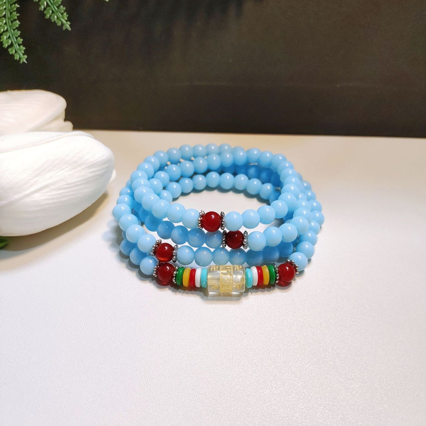 Women's & Men's Beads Four Circles Six Words Mantra Multi Gift Five Bracelet