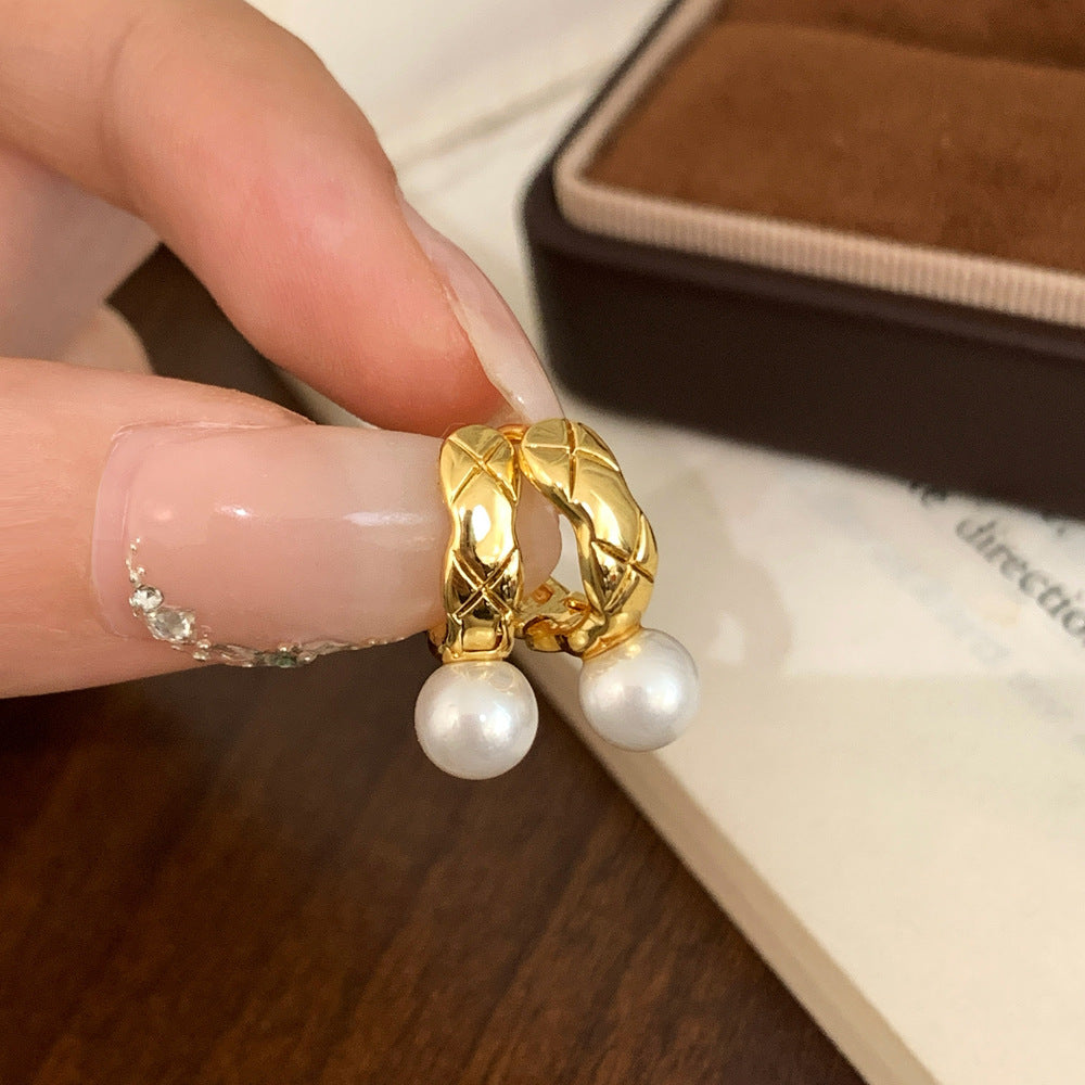 Light Luxury Diamond Plaid Road High-grade Pearl Exquisite Rings