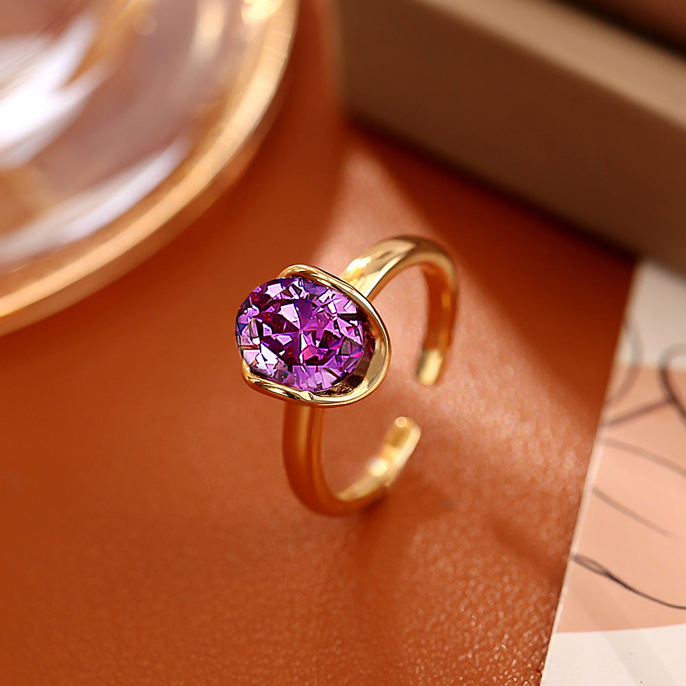 Purple Open-end Zircon Simple Fashion High Sense Elegant Graceful Open Ring