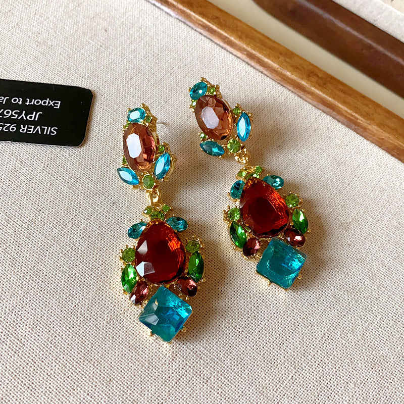 Style Turquoise Blue Diamond Flower Ear Light Luxury Minority Clavicle Necklaces
