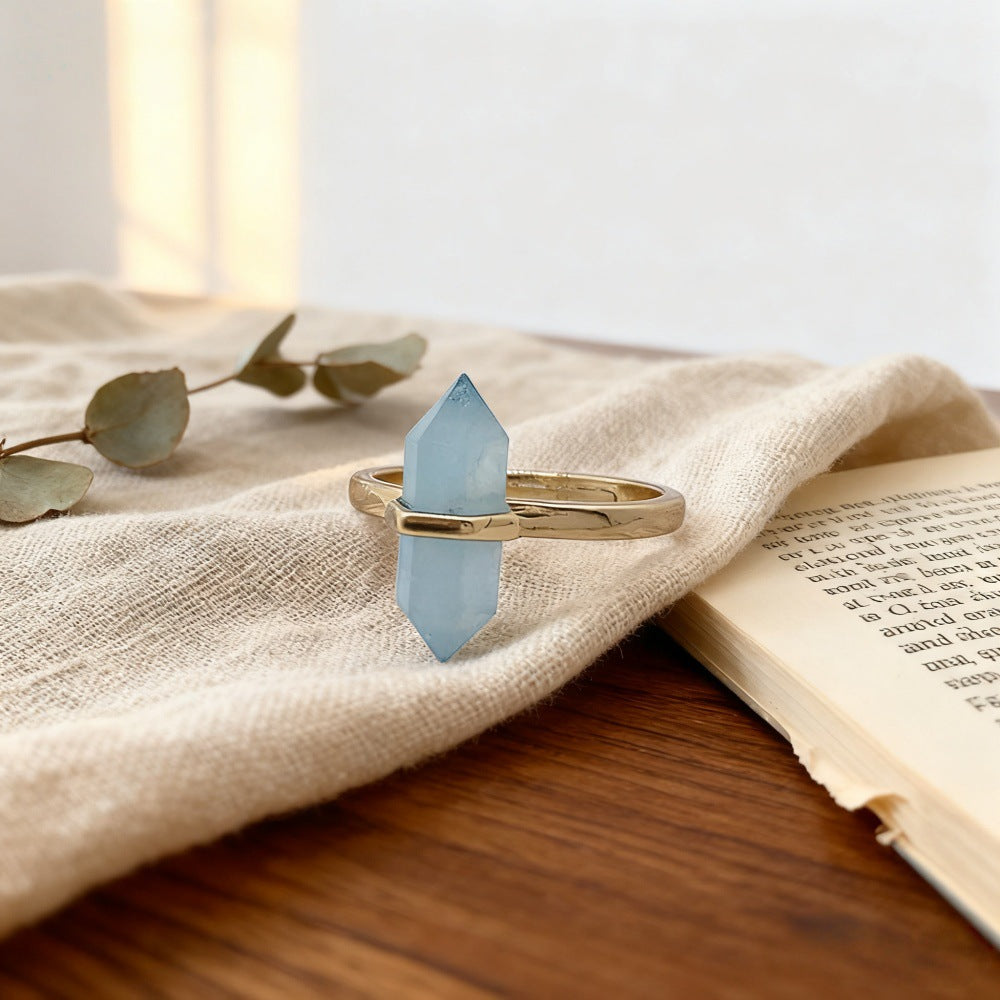 Women's Crystal Column High-grade Double-pointed Hexagonal Prism Ring