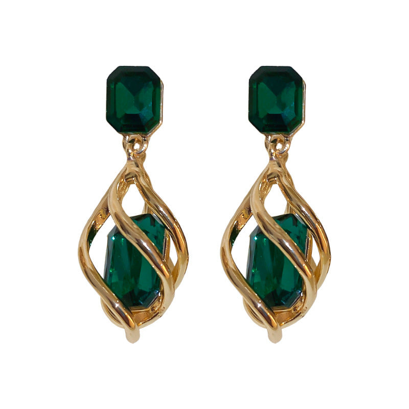 Needle Vintage Emerald Rhinestone Fashion Special Interest Light Earrings