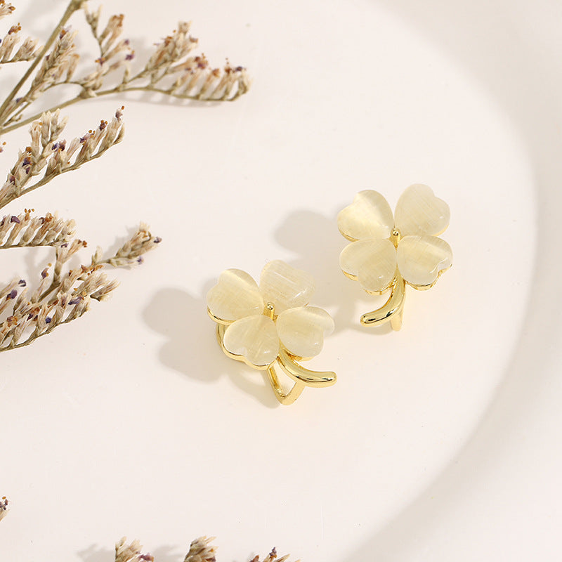 Four-leaf Flower Opal Ear Clip Without Pierced Mosquito Coil Earrings