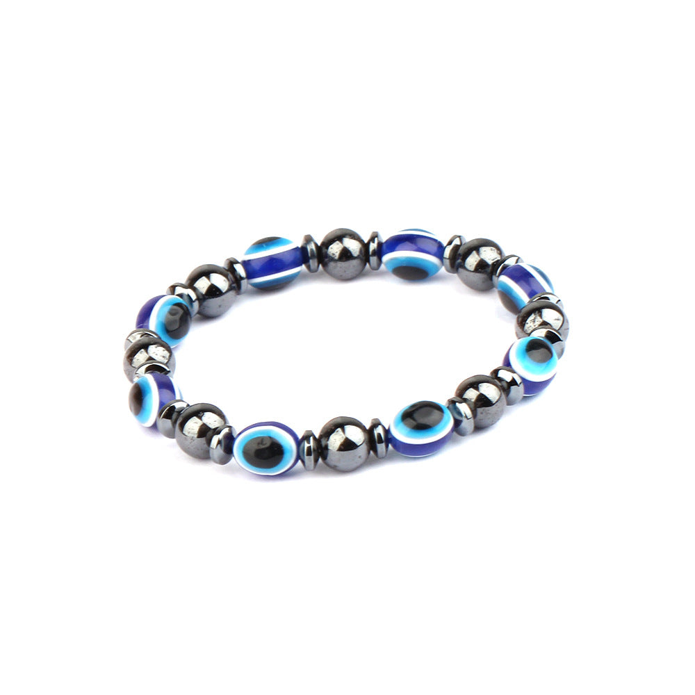 Women's & Men's Stone Stretch Blue Eye Oval Flat Bracelets