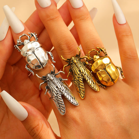 Metal Beetle Personalized Cartoon Insect Index Finger Geometric Little Ring