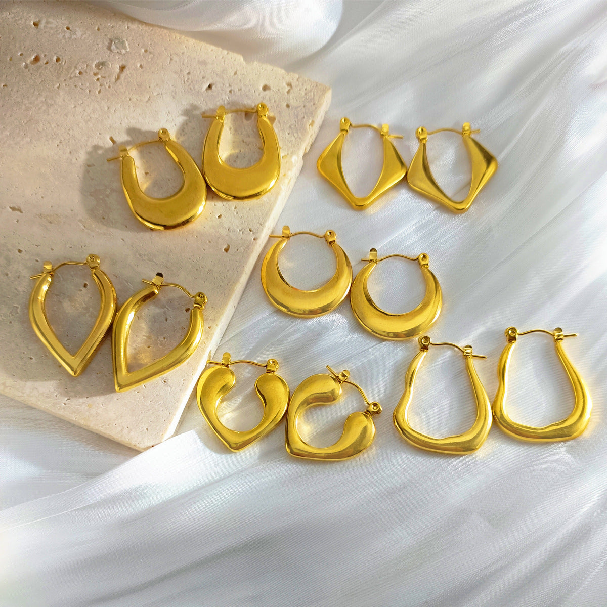 Women's Stainless Steel Hydraulic Gold Plated Ear Clip Earrings