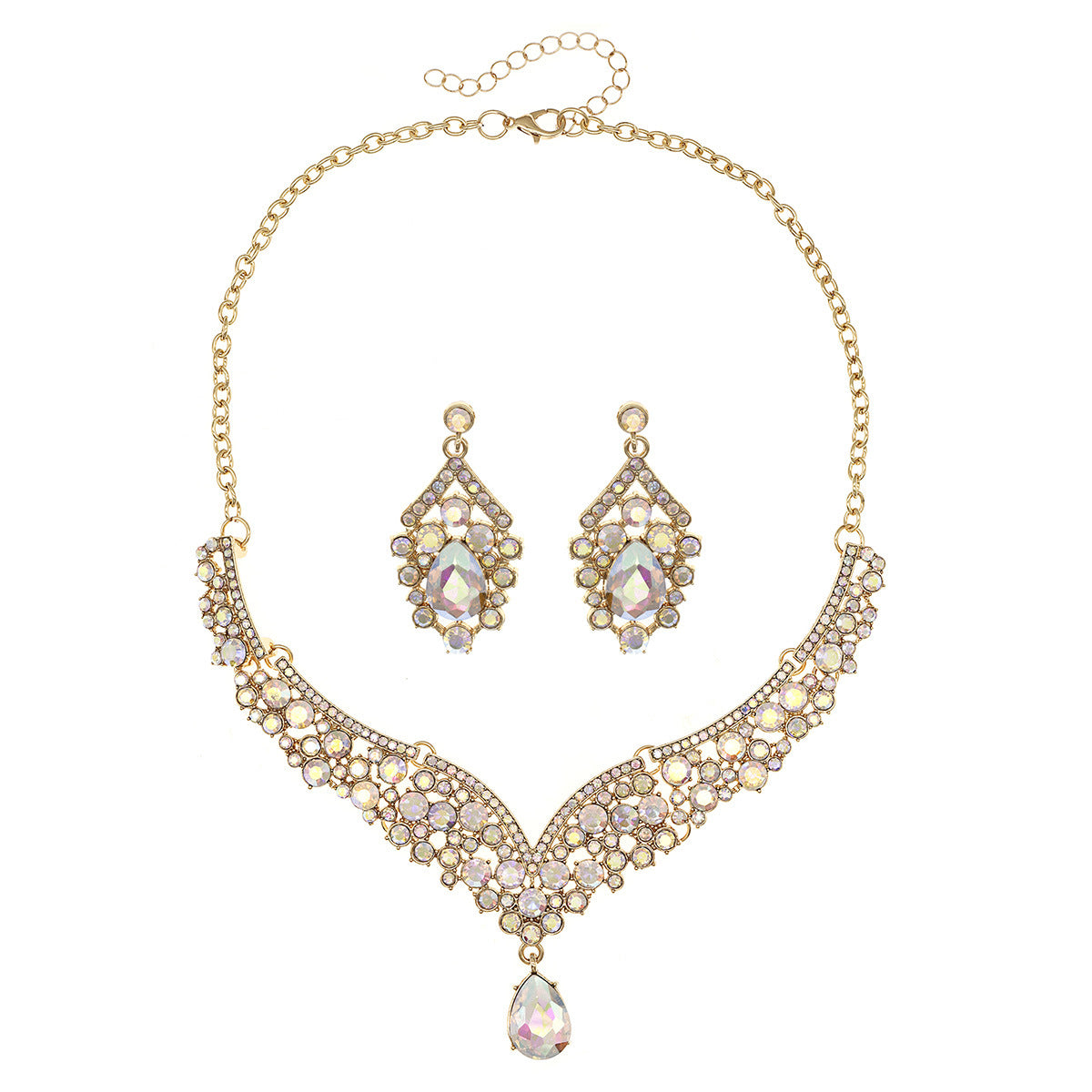 Women's Bridal Wedding Two-piece Dress Rhinestone Pearl Jewelry Set
