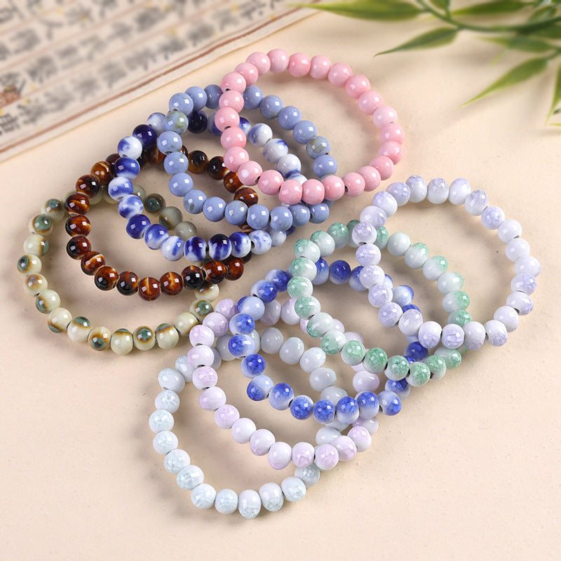 Women's Ceramic Beaded Fresh Color Single String Bracelets