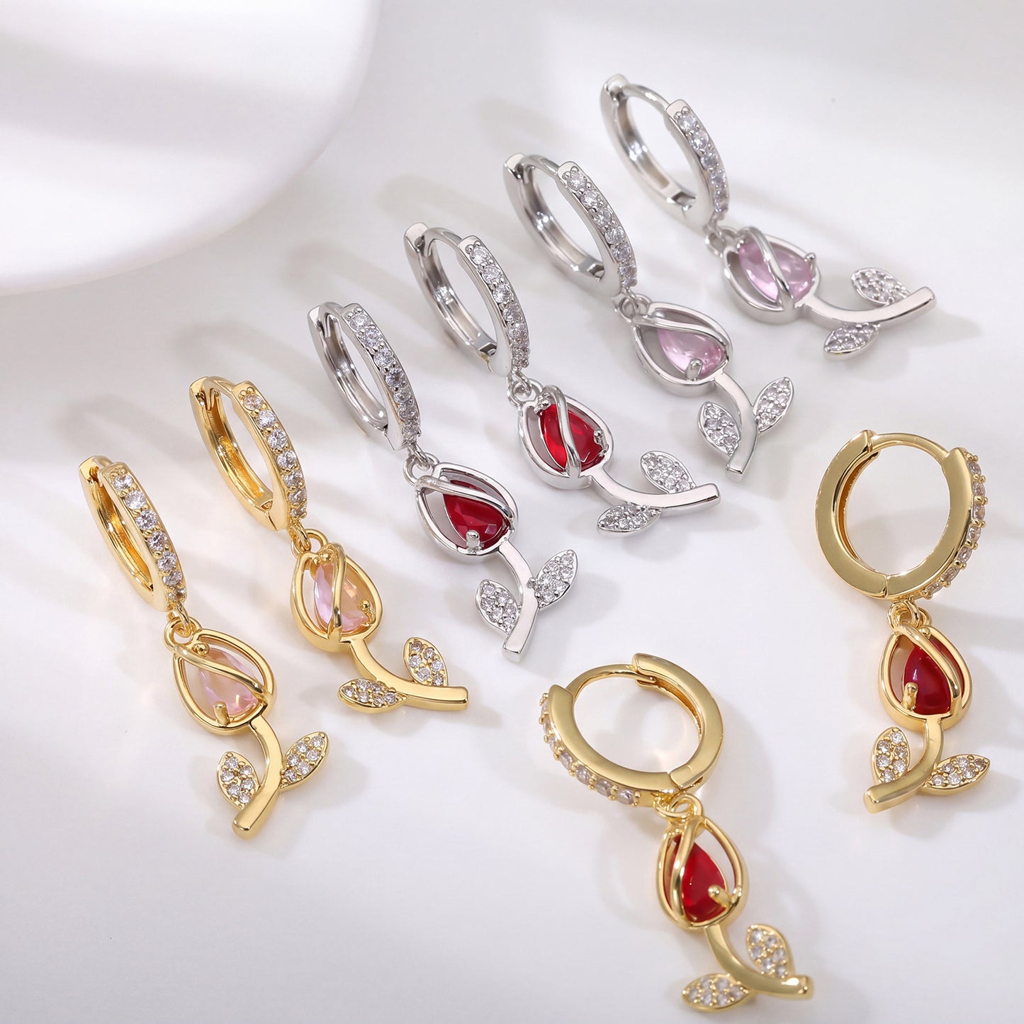Zircon Tulip Ear Female Personalized Fashionable High-grade Copper Rings
