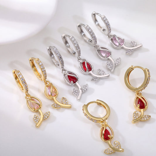 Zircon Tulip Ear Female Personalized Fashionable High-grade Copper Rings