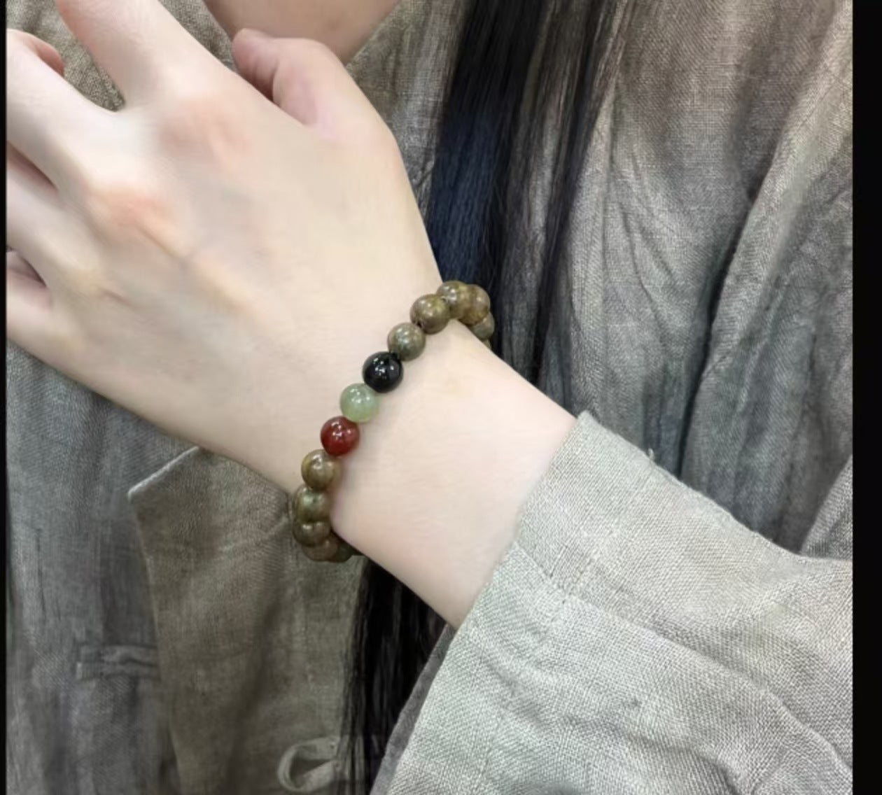 Double Obsidian Three Pterocarpus Jade Cook Bracelets