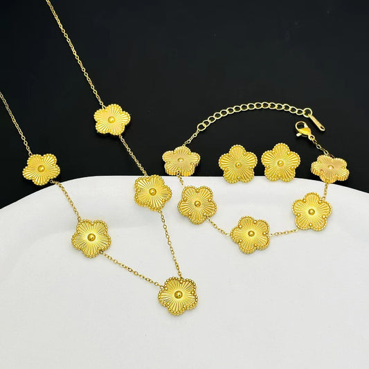 Women's Fashion Plum Ear Three-piece Stainless Steel Gold Laser Necklaces