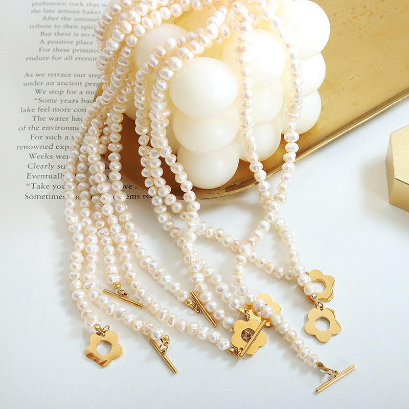 Baroque Freshwater Pearl Floral Buckle Mother Style Light Luxury Design Jewelry Set