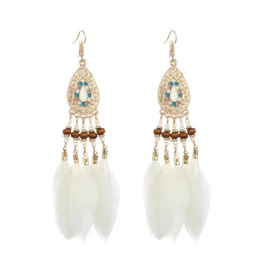 Hook Retro Personality Handmade Leaves Tassel Earrings