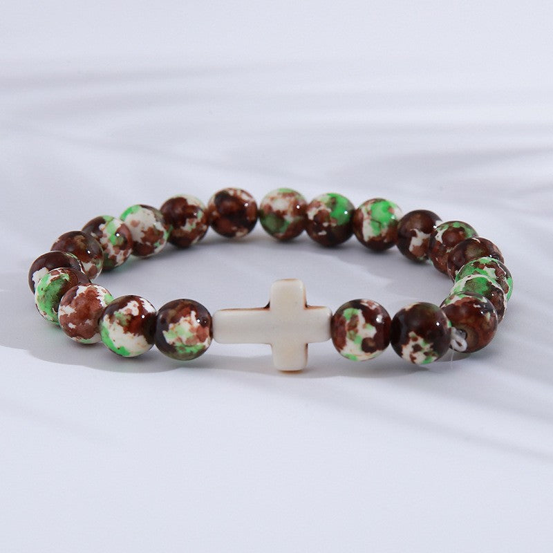 Women's Hand Cross Color Wooden Bead Beaded Bracelet