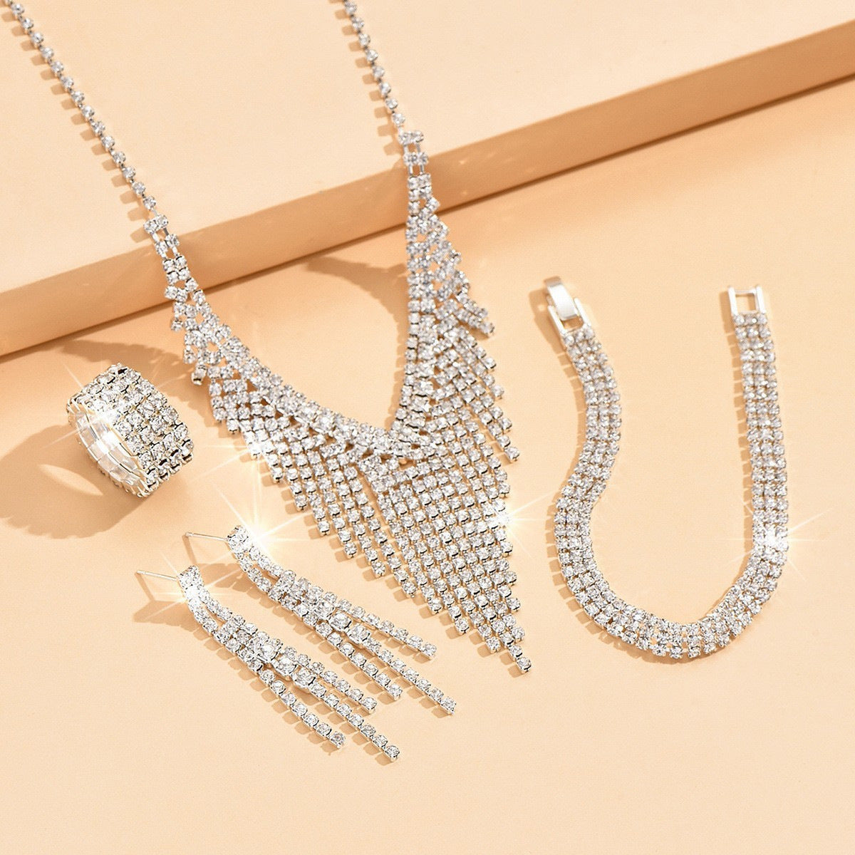 Kit Zircon Wings Water Drop Wedding Dinner Party Formal Jewelry Set