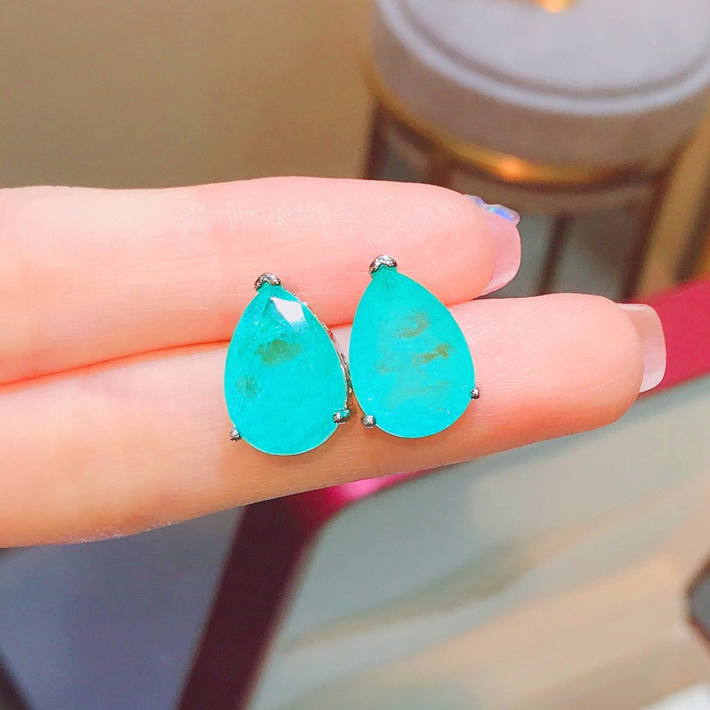 Women's Live Broadcast Emerald Pear-shaped Ear Simple Jewelry Set