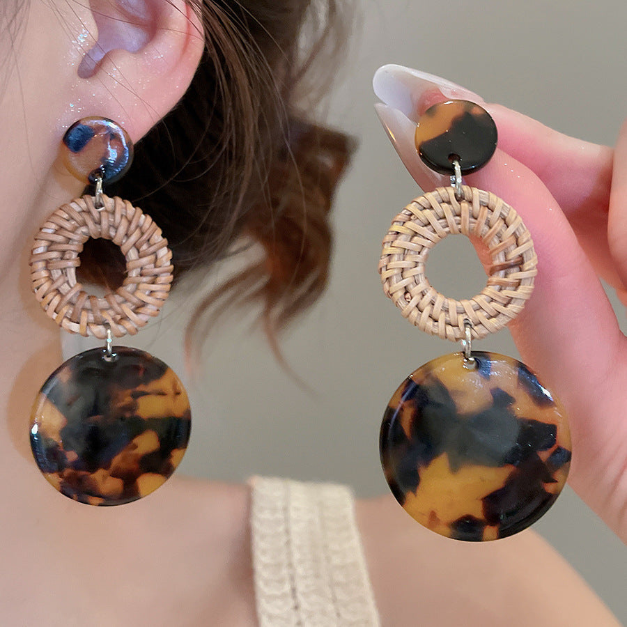 Style Sier Needle Resin Rattan Beads Round Fashion Earrings