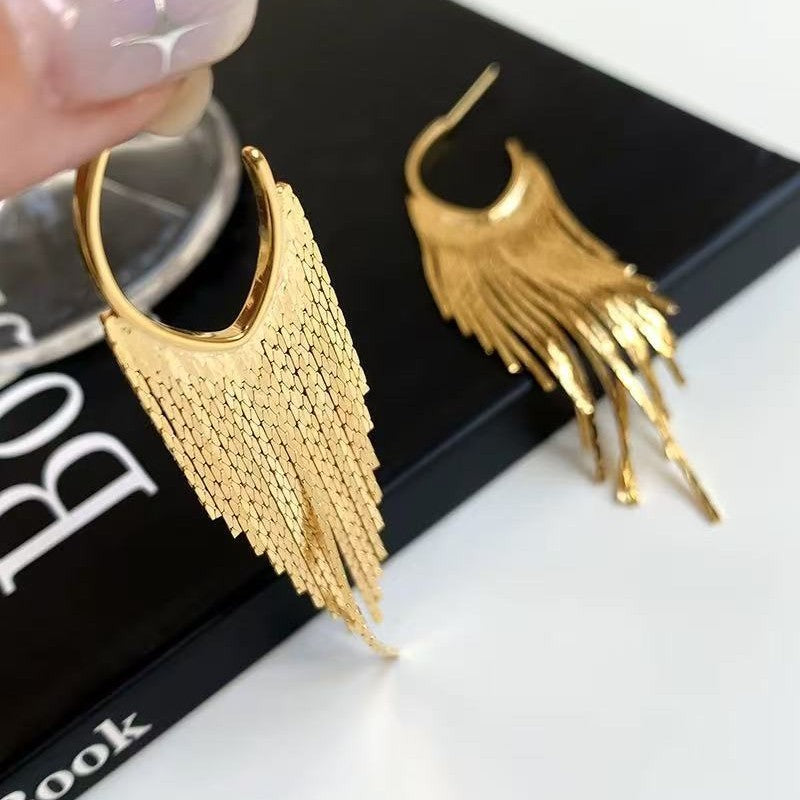 Gold Long Fringe Light Luxury High Class Elegant Eardrops Niche Earrings