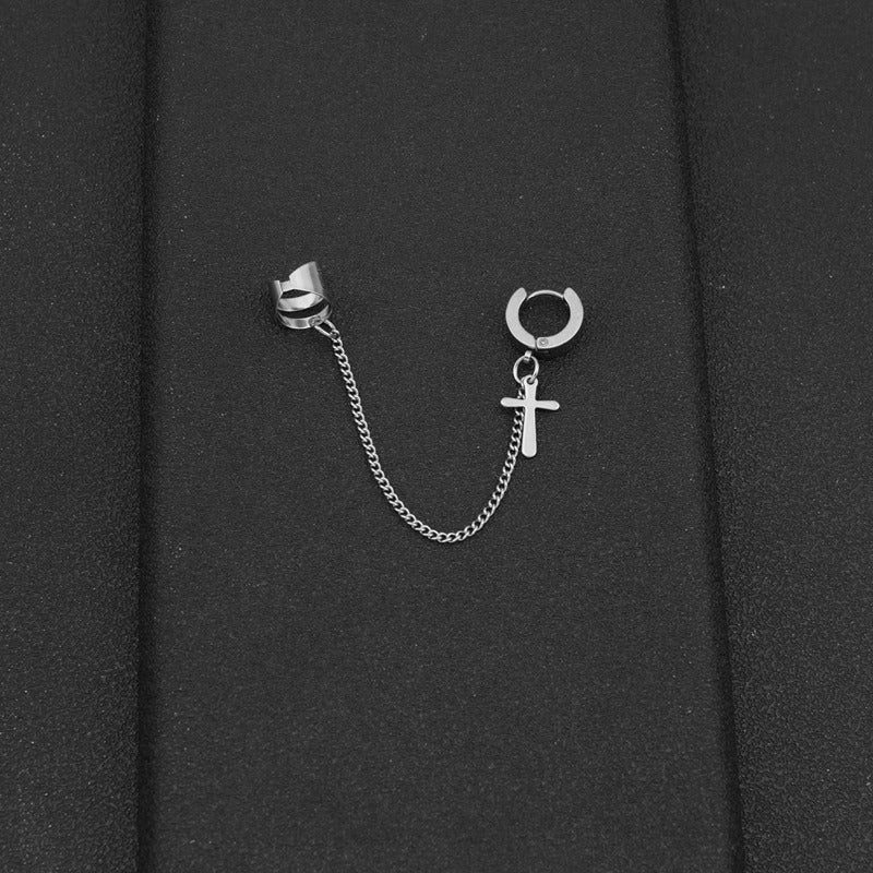 Men's Cross Ear Clip Korean Fashion Chain Earrings