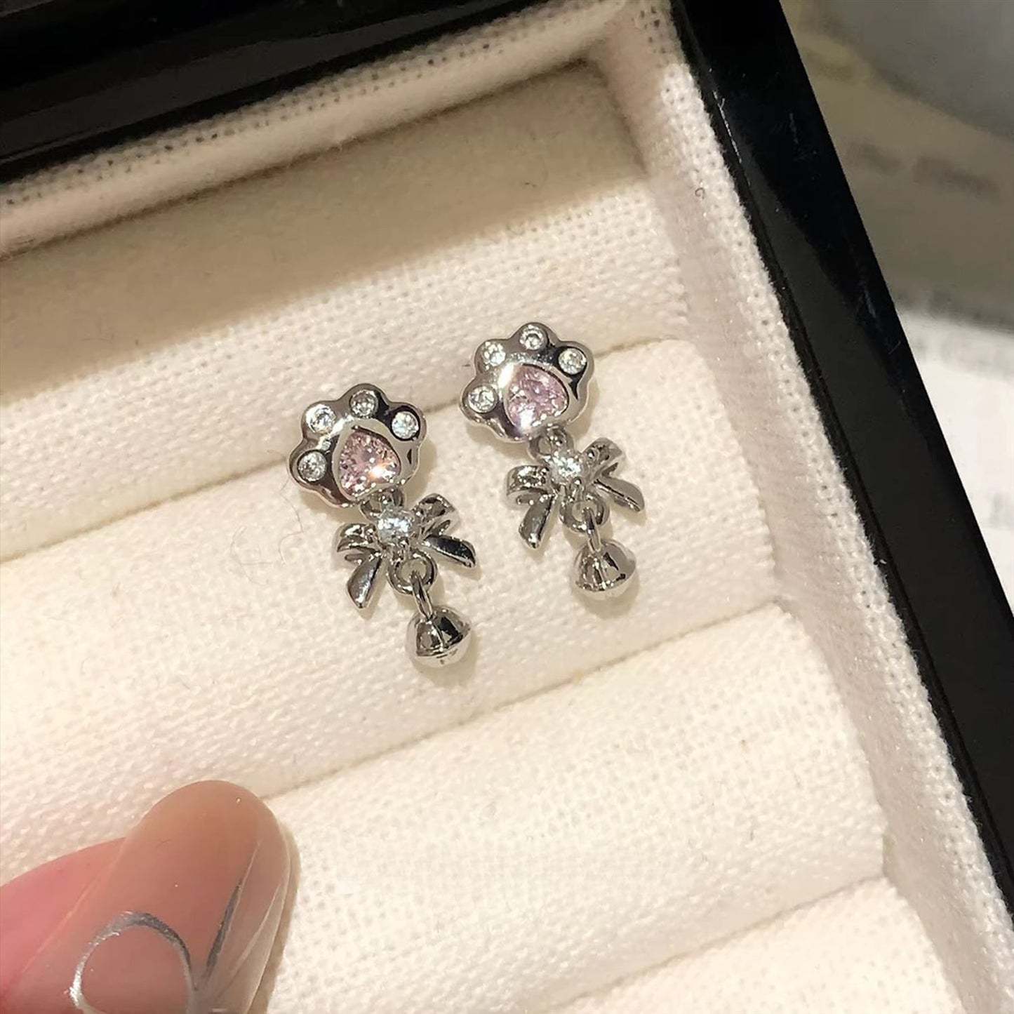 Paw Bell Titanium Steel Ear Cartoon Sweet Cool Unique Alloy Earrings