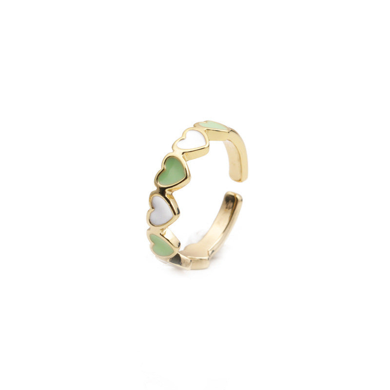 Women's Oil Drop Peach Heart Opening Adjustable Colorful Ring